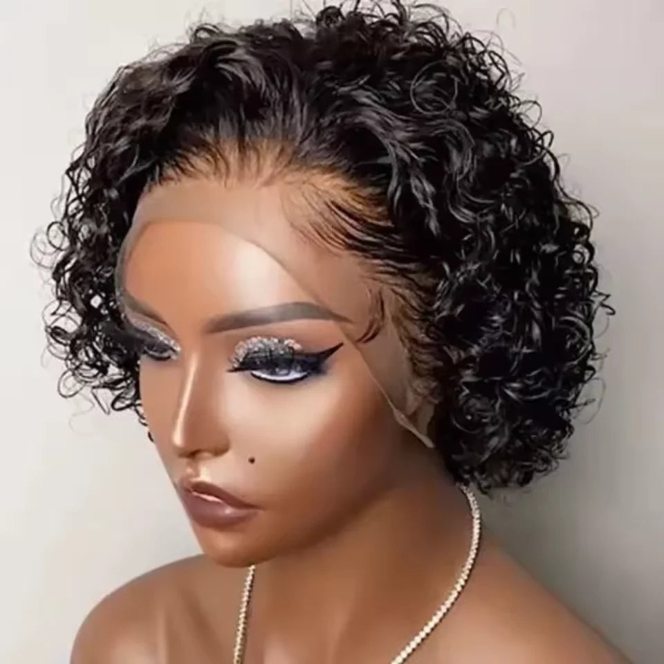 Short Curly Pixie Lace Front Wig – 100% Human Hair (Natural Look)