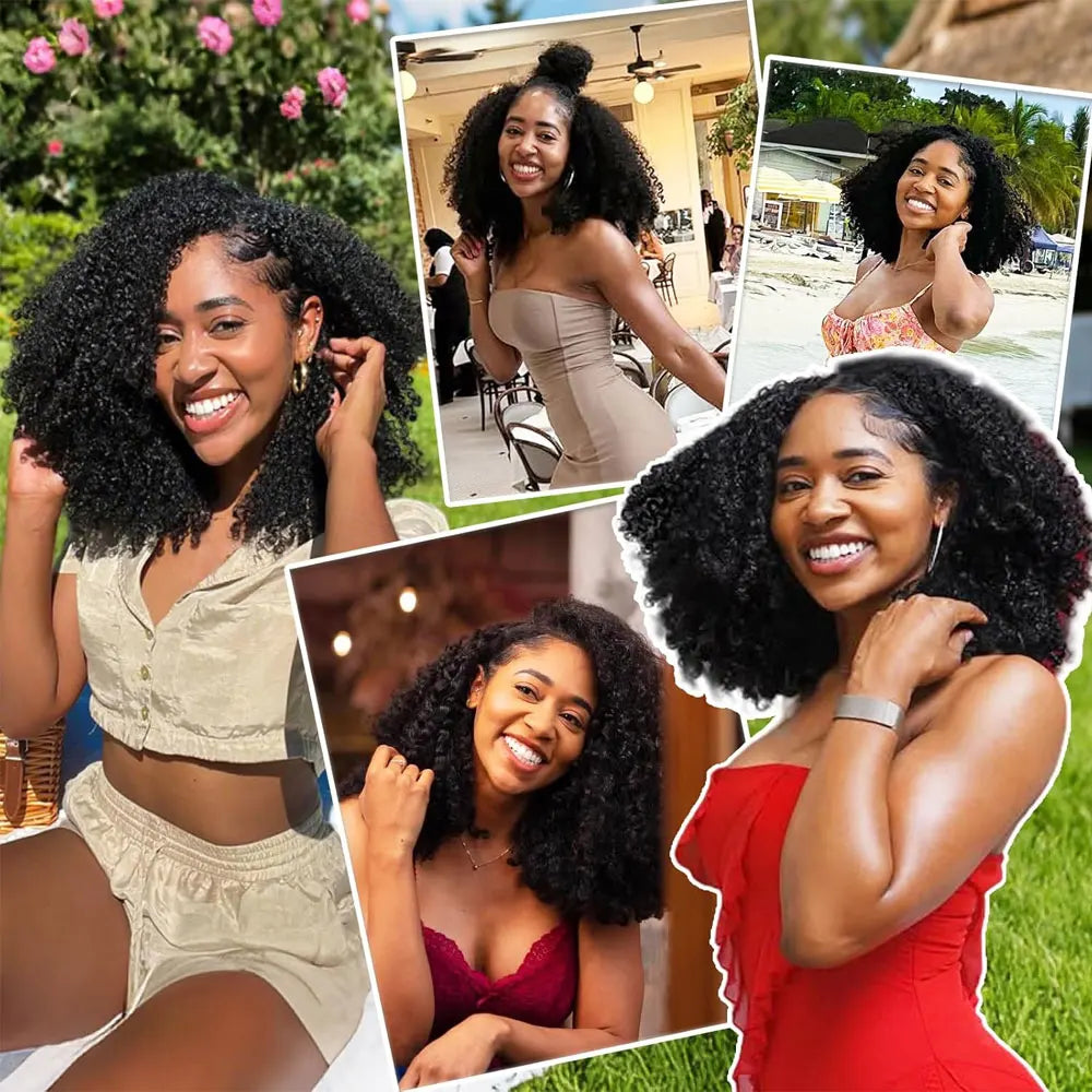 Kinky Curly Half Wig – 250% Density Human Hair, Natural Volume