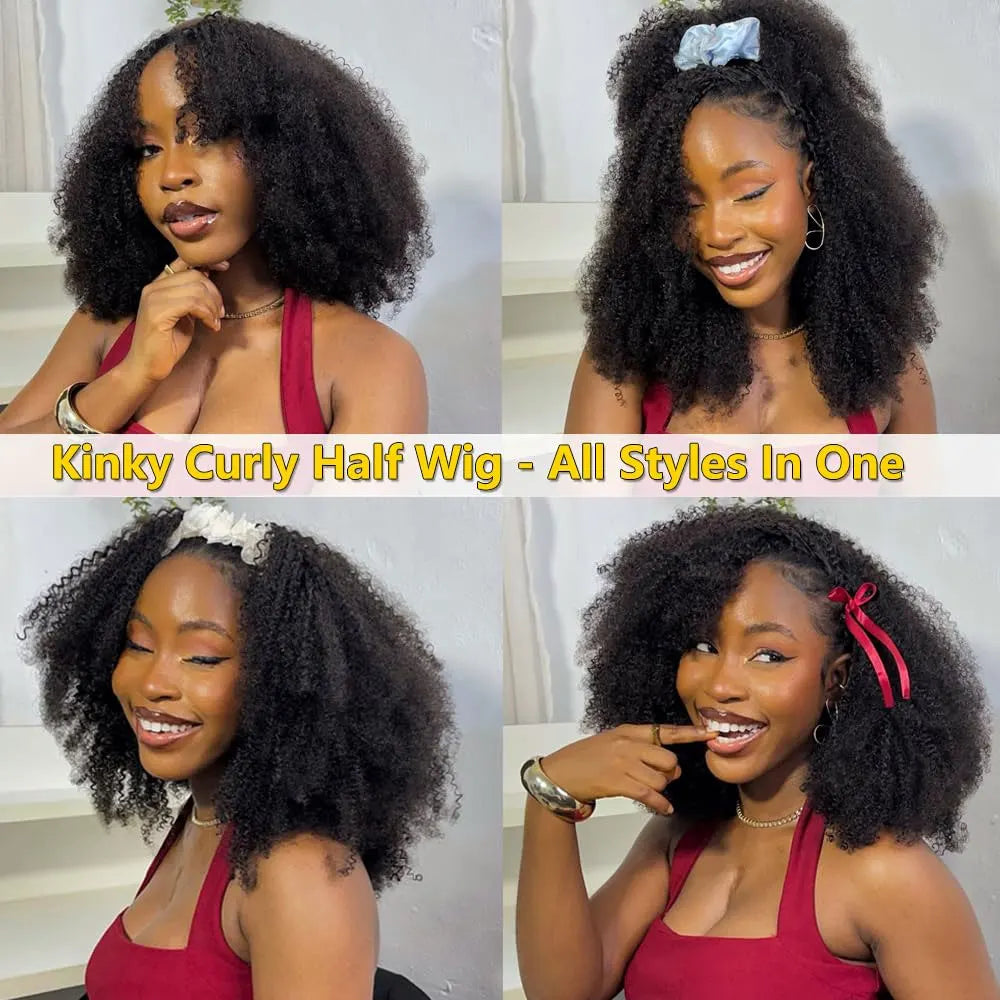 Kinky Curly Half Wig – 250% Density Human Hair, Natural Volume