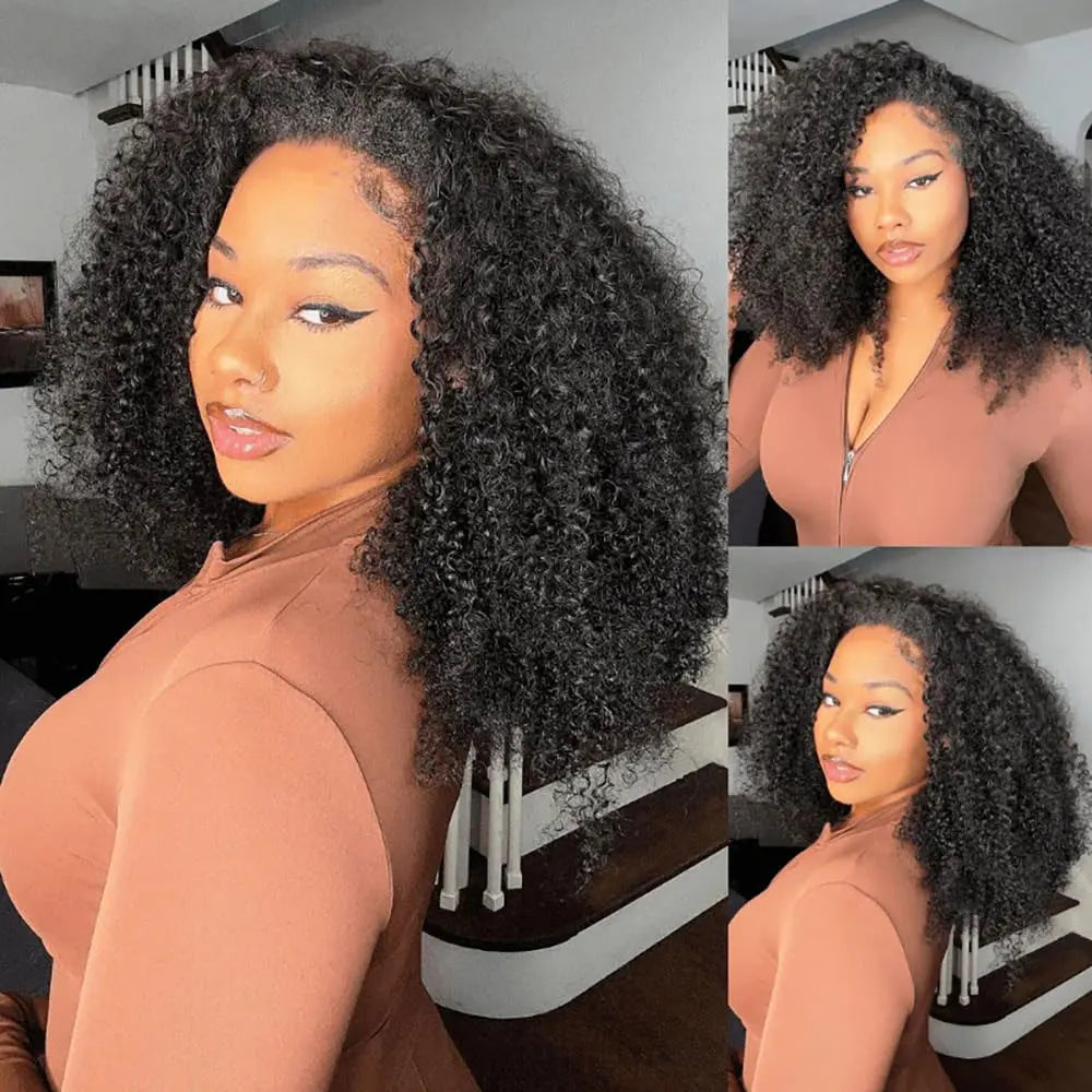 Kinky Curly Half Wig – 250% Density Human Hair, Natural Volume
