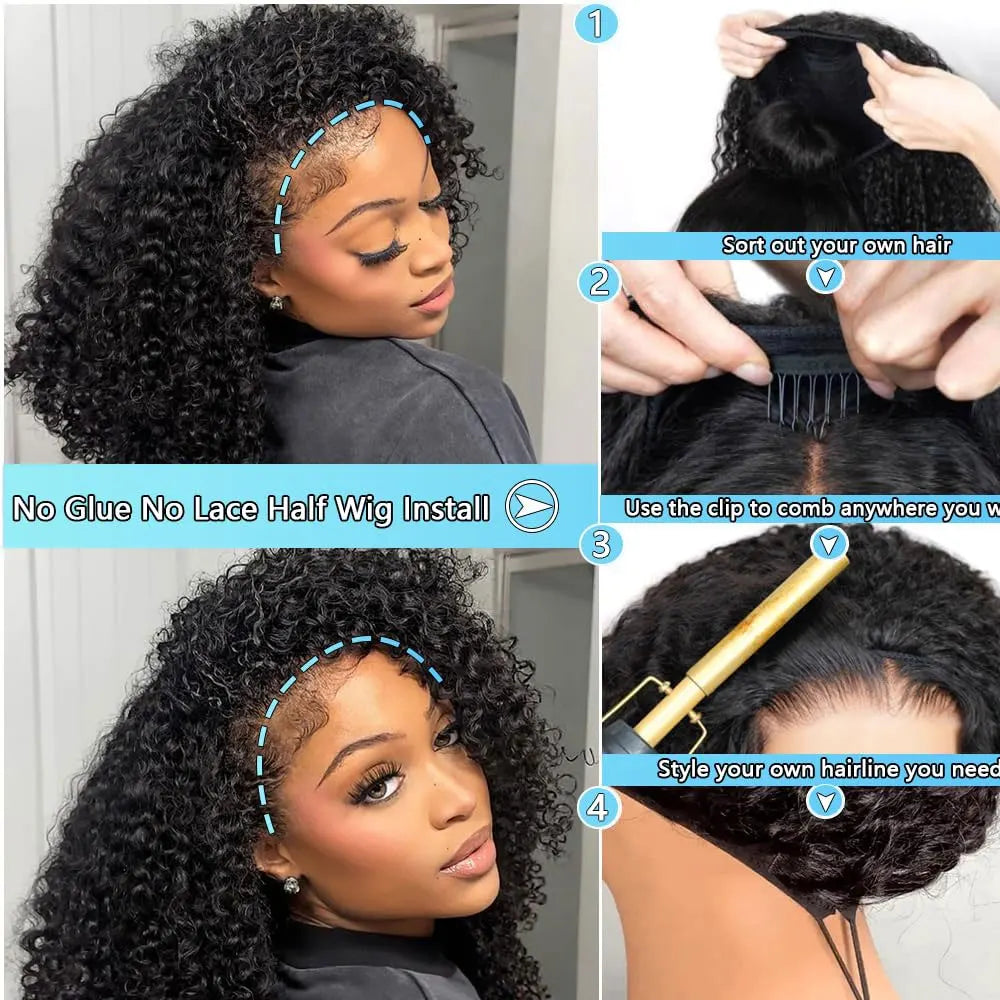 Kinky Curly Half Wig – 250% Density Human Hair, Natural Volume