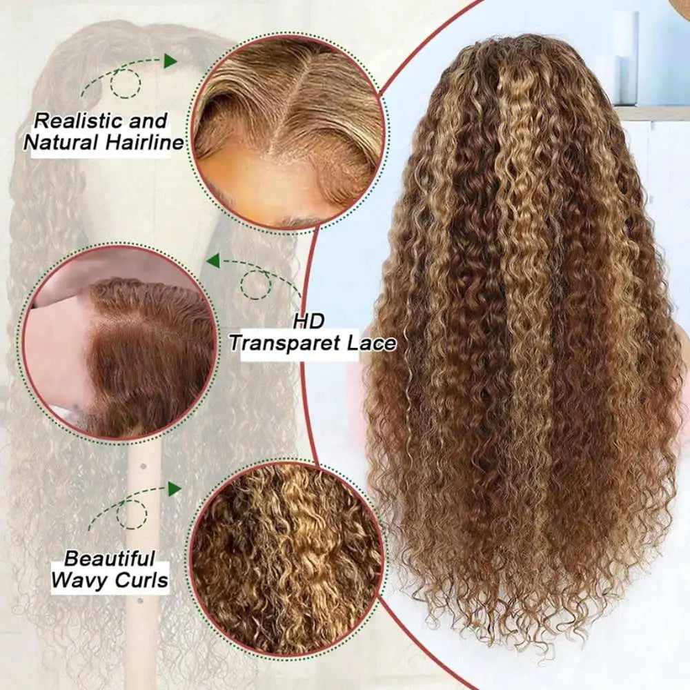 Highlight Curly Lace Front Wig – 13x4 Human Hair Deep Wave