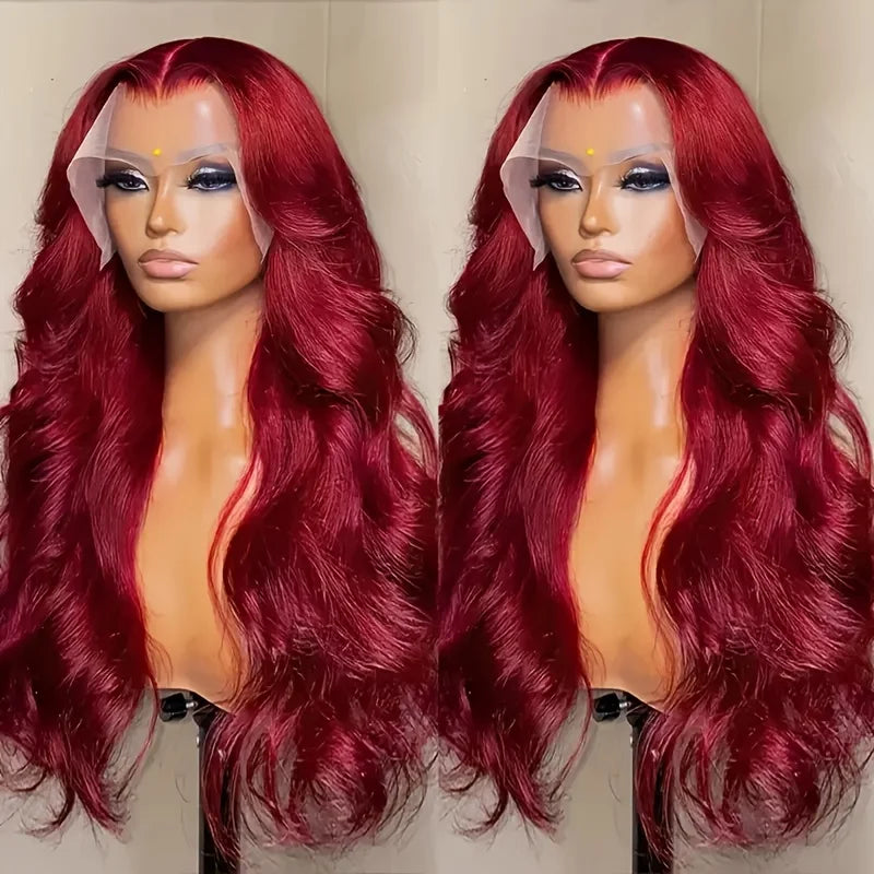 99J Burgundy Body Wave Lace Front Wig- 13x6 Human Hair Wig, 250% Density