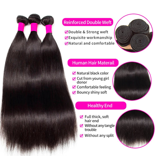 Brazilian Straight Human Hair Bundles – Natural Black (Soft & Silky)