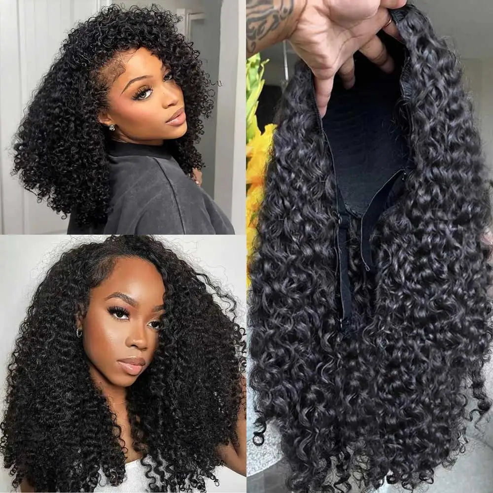 Kinky Curly Half Wig – 250% Density Human Hair, Natural Volume