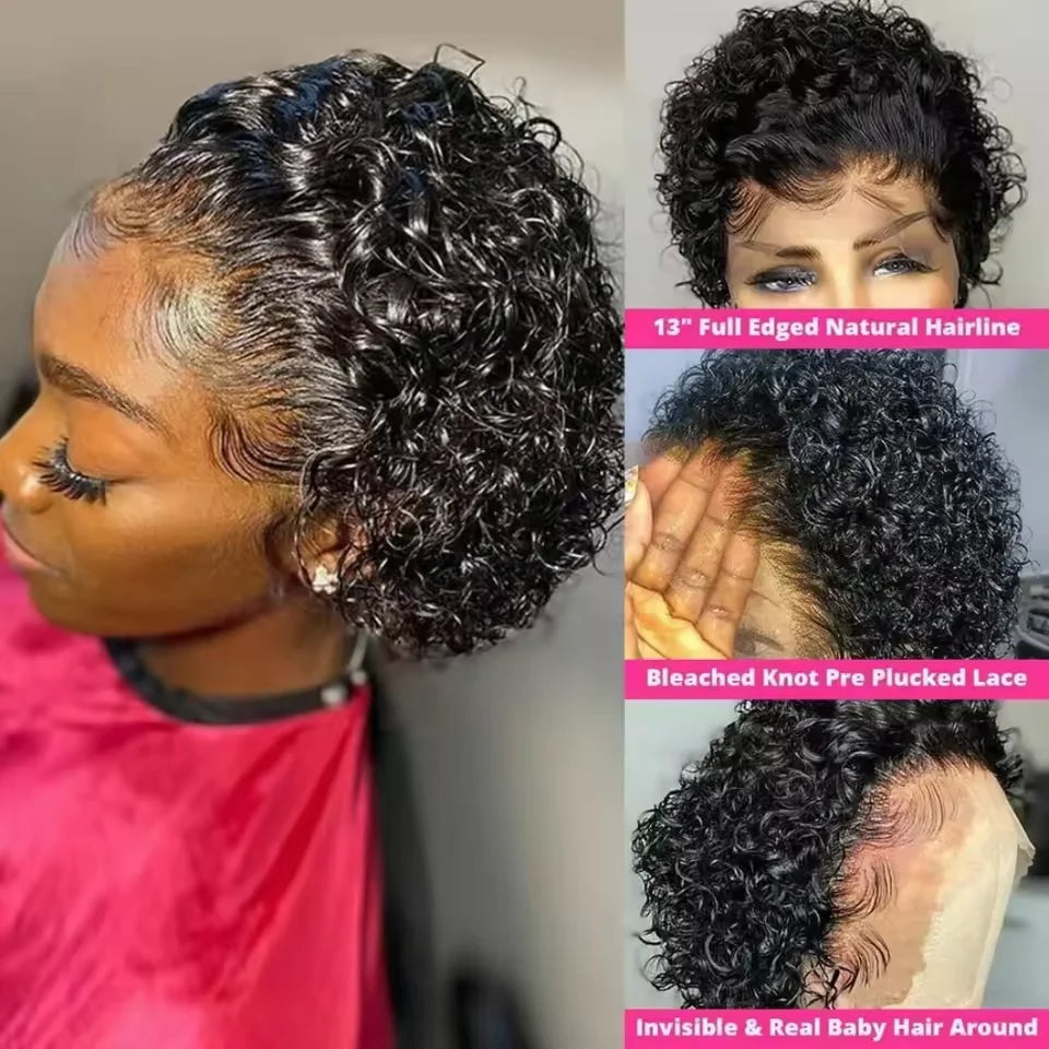 Short Curly Pixie Lace Front Wig – 100% Human Hair (Natural Look)