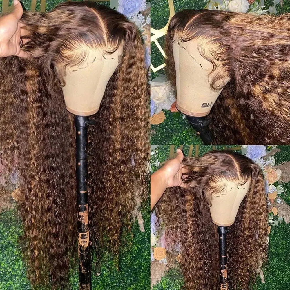 Highlight Curly Lace Front Wig – 13x4 Human Hair Deep Wave