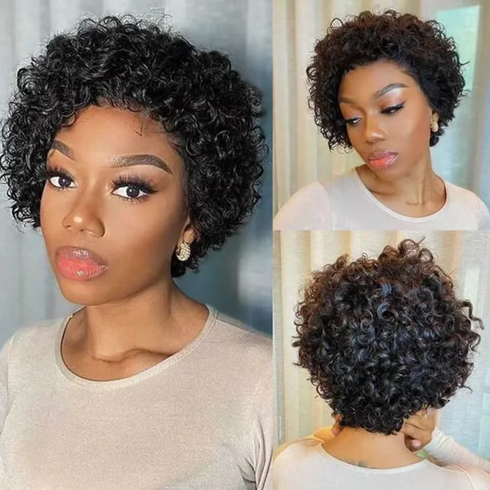 Short Curly Pixie Lace Front Wig – 100% Human Hair (Natural Look)