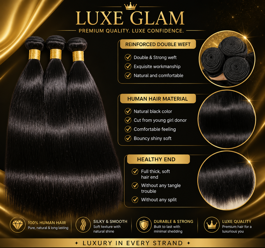 Brazilian Straight Human Hair Bundles – Natural Black (Soft & Silky)