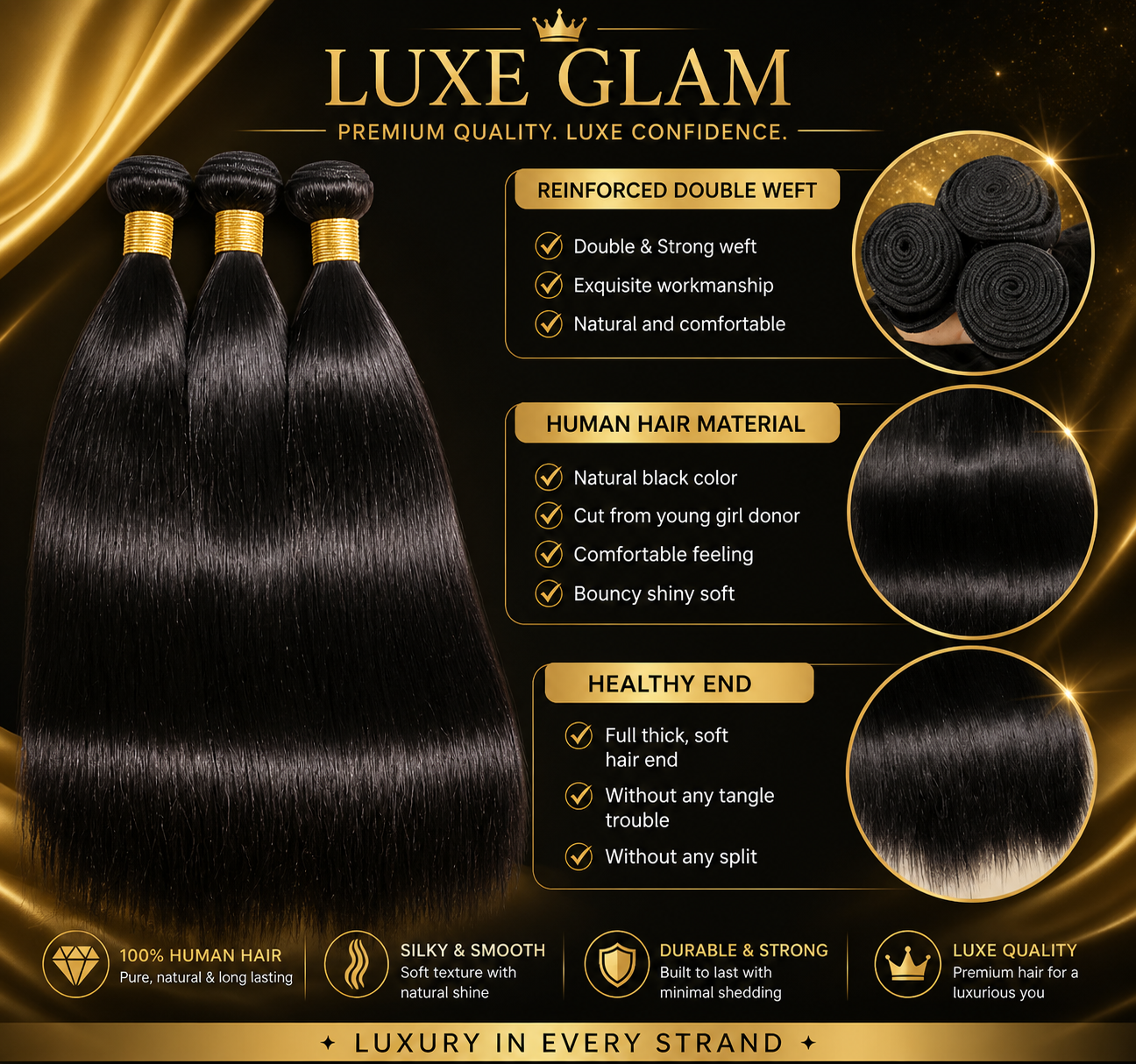Brazilian Straight Human Hair Bundles – Natural Black (Soft & Silky)
